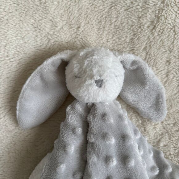 Blankets & Beyond Silver Gray Minky Dot White 13” Plush Sleepy Bunny Lovey Baby - Picture 3 of 6